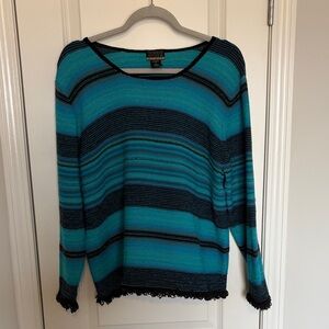 Sigred Olsen Sport Women's Blue and Black Striped Sweater